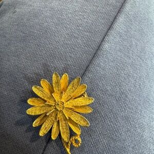 Men's Gray Blazer with Gold Floral Brooch